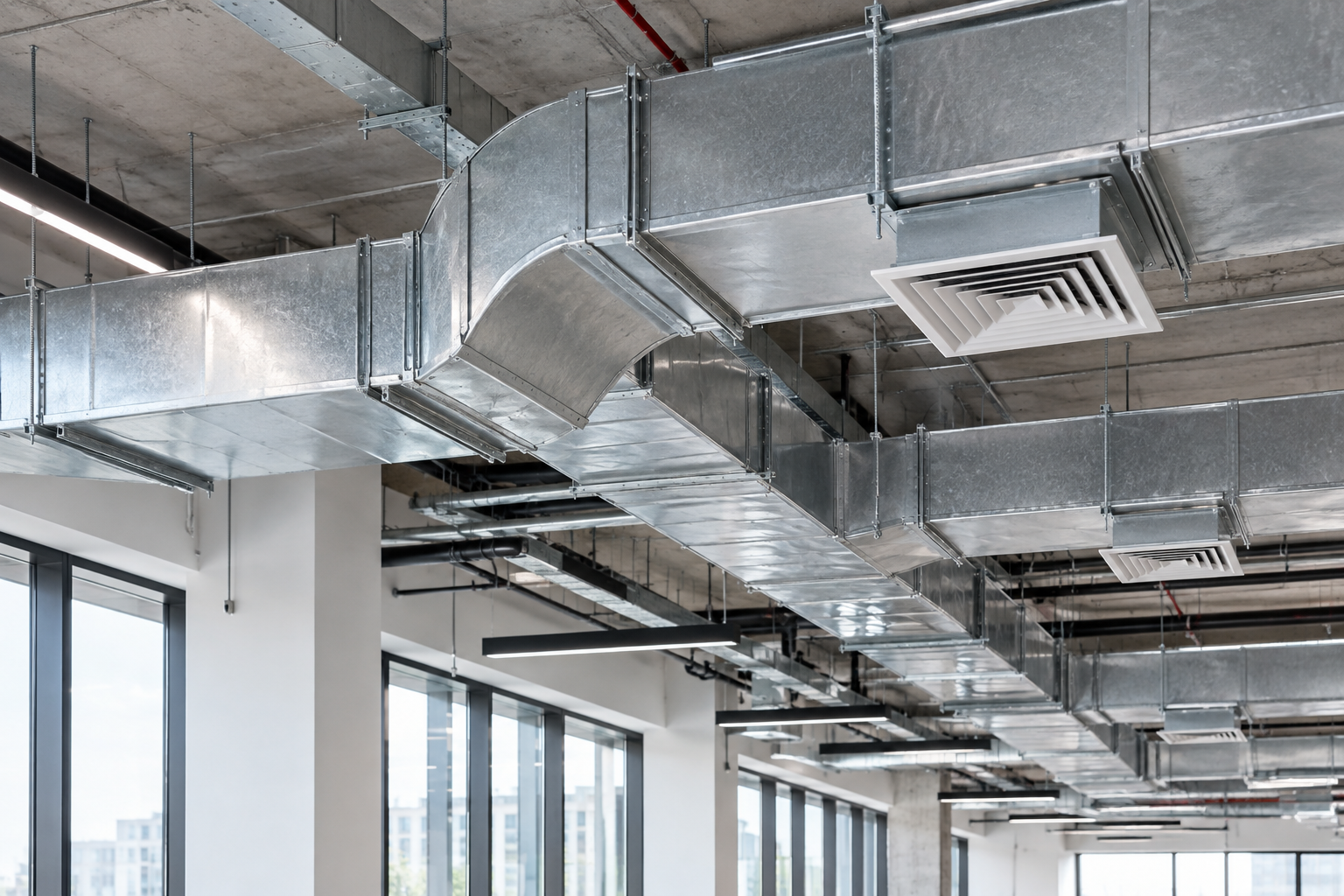 Precisely fabricated galvanized HVAC ductwork and ceiling diffusers