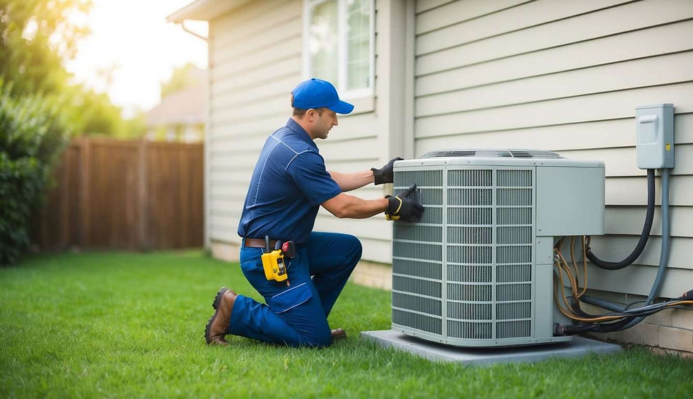 Technician preparing a residential central air condenser